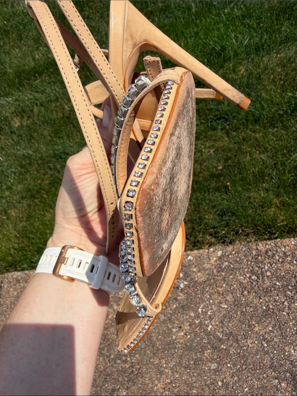 SCHUTZ Nude Rhinestone-Strap Stiletto Sandals - Picture 8 of 8
